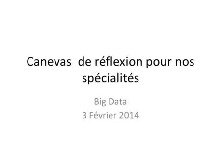 Canevas de réflexion pour nos spécialités Big Data 3 Février 2014.