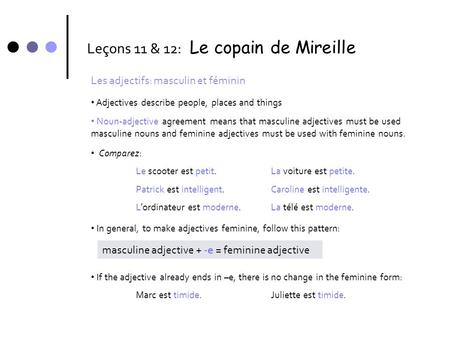 Leçons 11 & 12: Le copain de Mireille