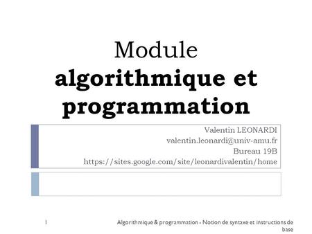 Module algorithmique et programmation