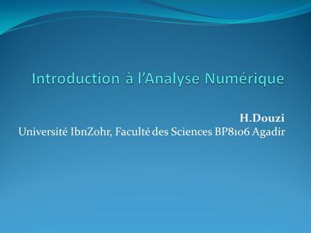 Introduction à l’Analyse Numérique