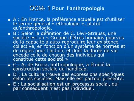 QCM- 1 Pour l’anthropologie