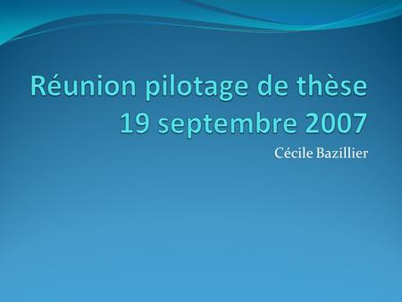 Réunion pilotage de thèse 19 septembre 2007