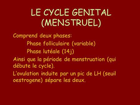 LE CYCLE GENITAL (MENSTRUEL)