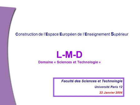 L-M-D Domaine « Sciences et Technologie »