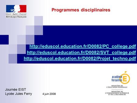 Programmes disciplinaires