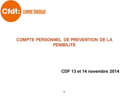 COMPTE PERSONNEL DE PREVENTION DE LA PENIBILITE CDF 13 et 14 novembre 2014 1.