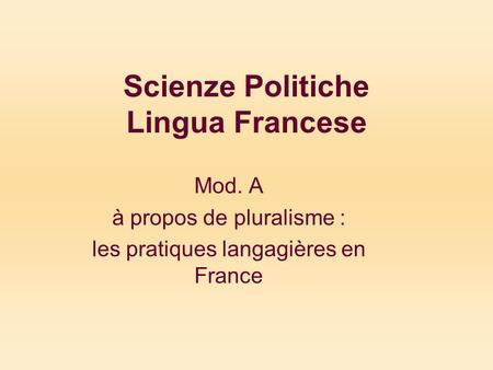 Scienze Politiche Lingua Francese