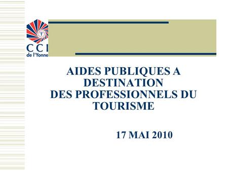 AIDES PUBLIQUES A DESTINATION DES PROFESSIONNELS DU TOURISME 17 MAI 2010.