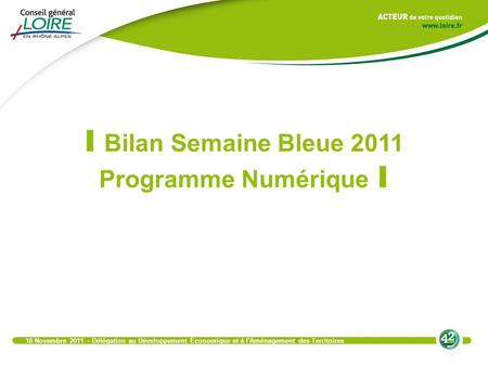 I Bilan Semaine Bleue 2011 Programme Numérique I 10 Novembre 2011 – Délégation au Développement Économique et à l'Aménagement des Territoires.