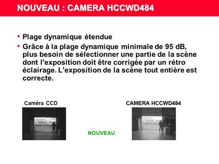 NOUVEAU : CAMERA HCCWD484 Fonctionnalités – Caméra numérique dynamique 1/3 pouce – Traitement numérique 14 bits – Exposition propre à chaque pixel – Plage.