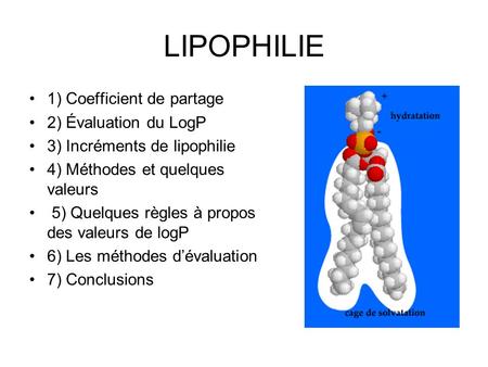LIPOPHILIE 1) Coefficient de partage 2) Évaluation du LogP