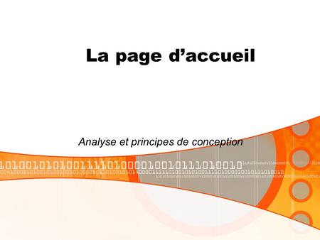 La page daccueil Analyse et principes de conception.
