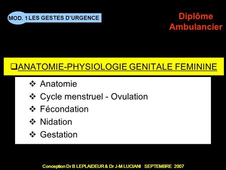 ANATOMIE-PHYSIOLOGIE GENITALE FEMININE