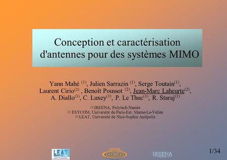 Conception et caractérisation d'antennes pour des systèmes MIMO