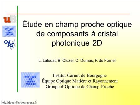 Étude en champ proche optique de composants à cristal photonique 2D