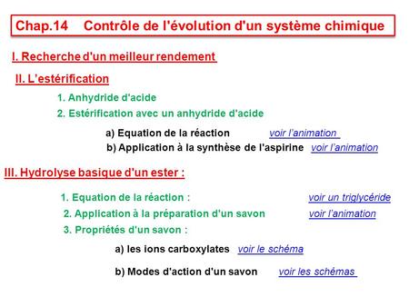 Chap.14 Contrôle de l'évolution d'un système chimique