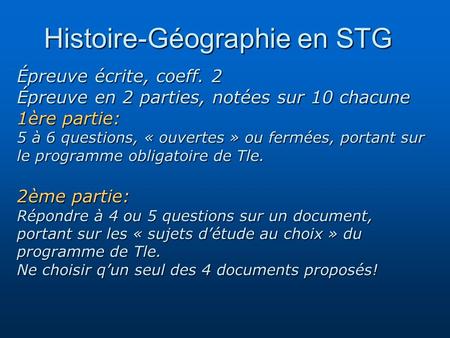 Histoire-Géographie en STG