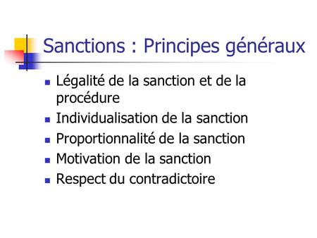 Sanctions : Principes généraux