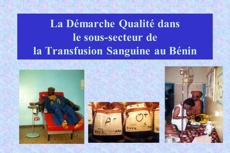 ORGANISATION DU SOUS-SECTEUR DE LA TRANSFUSION SANGUINE AU BENIN