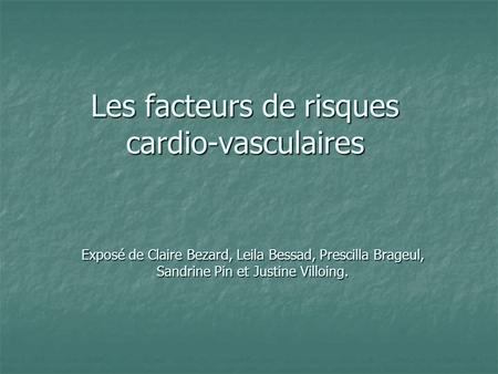 Les facteurs de risques cardio-vasculaires