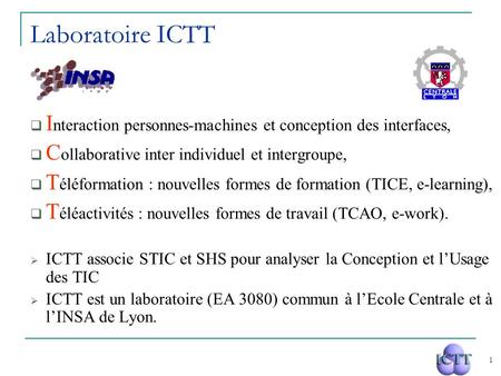 Laboratoire ICTT Interaction personnes-machines et conception des interfaces, Collaborative inter individuel et intergroupe, Téléformation : nouvelles.