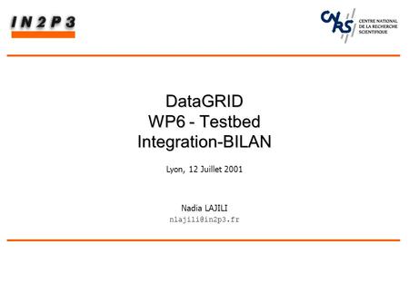 Nadia LAJILI DataGRID WP6 - Testbed Integration-BILAN Lyon, 12 Juillet 2001.