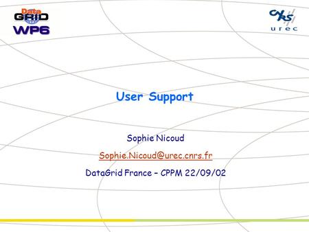 User Support Sophie Nicoud DataGrid France – CPPM 22/09/02.