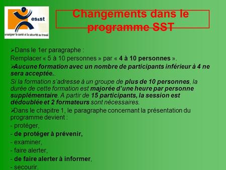 Changements dans le programme SST