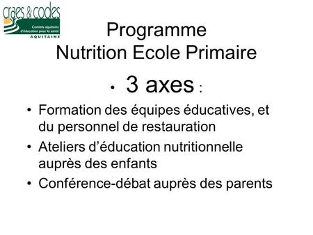 Programme Nutrition Ecole Primaire
