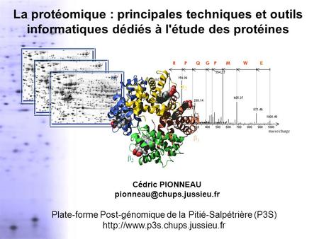 Cédric PIONNEAU pionneau@chups.jussieu.fr La protéomique : principales techniques et outils informatiques dédiés à l'étude des protéines Cédric PIONNEAU.