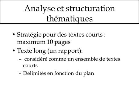Analyse et structuration thématiques