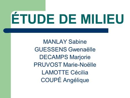 ÉTUDE DE MILIEU MANLAY Sabine GUESSENS Gwenaëlle DECAMPS Marjorie
