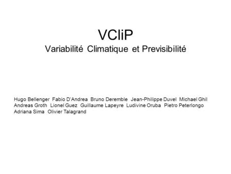VCliP Variabilité Climatique et Previsibilité