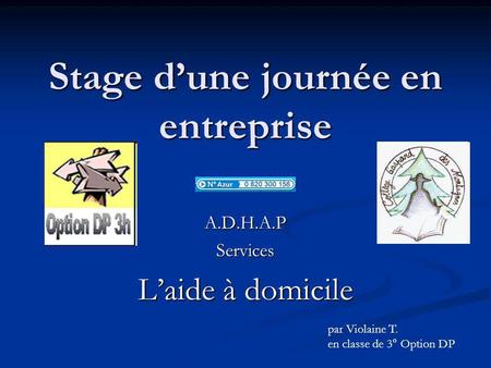 Stage dune journée en entreprise A.D.H.A.PServices Laide à domicile par Violaine T. en classe de 3° Option DP.