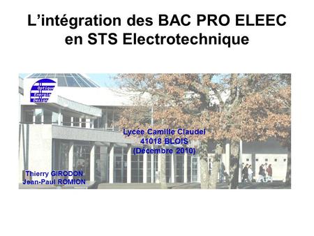 L’intégration des BAC PRO ELEEC en STS Electrotechnique