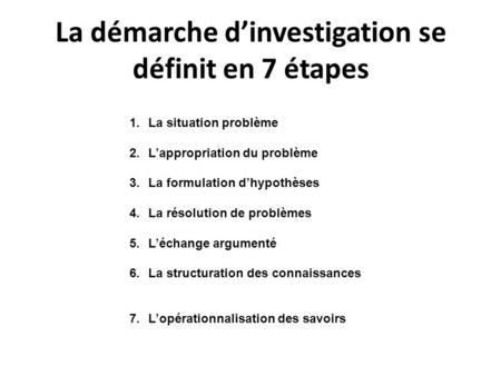 La démarche d’investigation se définit en 7 étapes