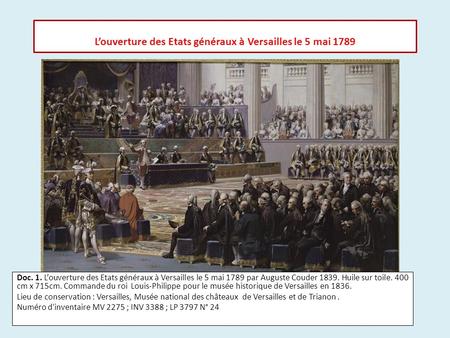 L’ouverture des Etats généraux à Versailles le 5 mai 1789