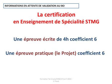 La certification en Enseignement de Spécialité STMG