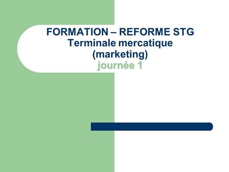Journée 1 FORMATION – REFORME STG Terminale mercatique (marketing) journée 1.