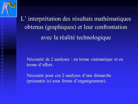 L interprétation des résultats mathématiques obtenus (graphiques) et leur confrontation avec la réalité technologique Nécessité de 2 analyses : en terme.