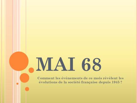 MAI 68 Comment les événements de ce mois révèlent les évolutions de la société française depuis 1945 ?