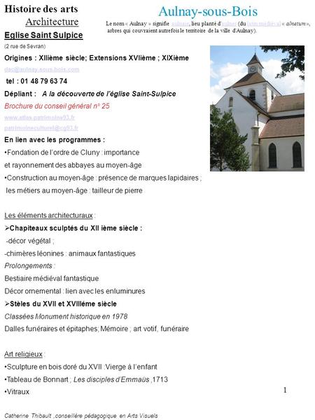 Aulnay-sous-Bois Histoire des arts Architecture Eglise Saint Sulpice