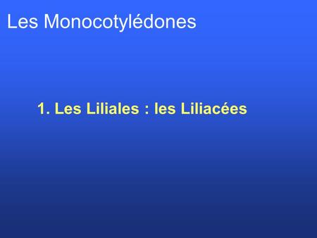 Les Monocotylédones 1. Les Liliales : les Liliacées.