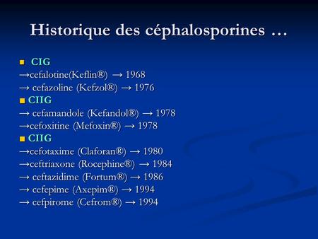 Historique des céphalosporines …
