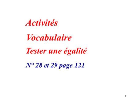 Activités Vocabulaire