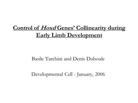 Control of Hoxd Genes’ Collinearity during Early Limb Development