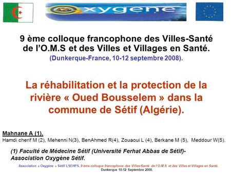 9 ème colloque francophone des Villes-Santé de l’O. M