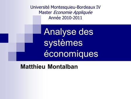 Analyse des systèmes économiques
