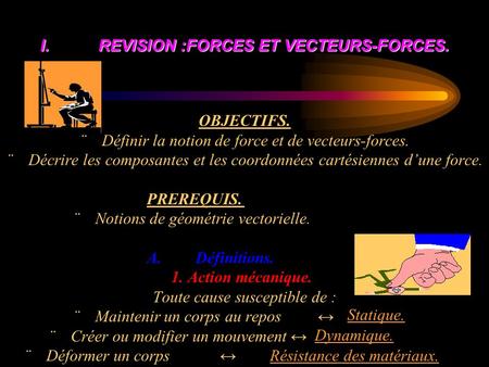I. REVISION :FORCES ET VECTEURS-FORCES. OBJECTIFS