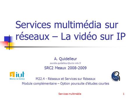 Services multimédia sur réseaux – La vidéo sur IP
